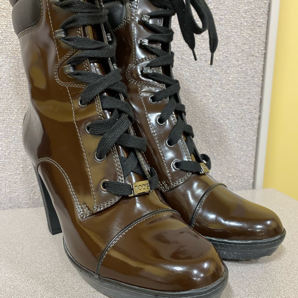 Chocolate Brown leather designer booties by Tod’s